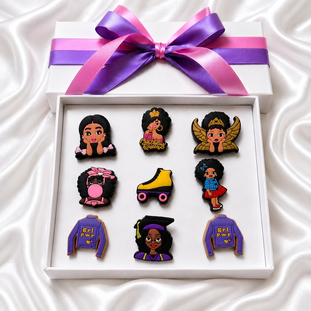 Girl Power Charm Set 9 Pieces Shoe Charms‎ for Clogs Backpacks Black Girl Magic